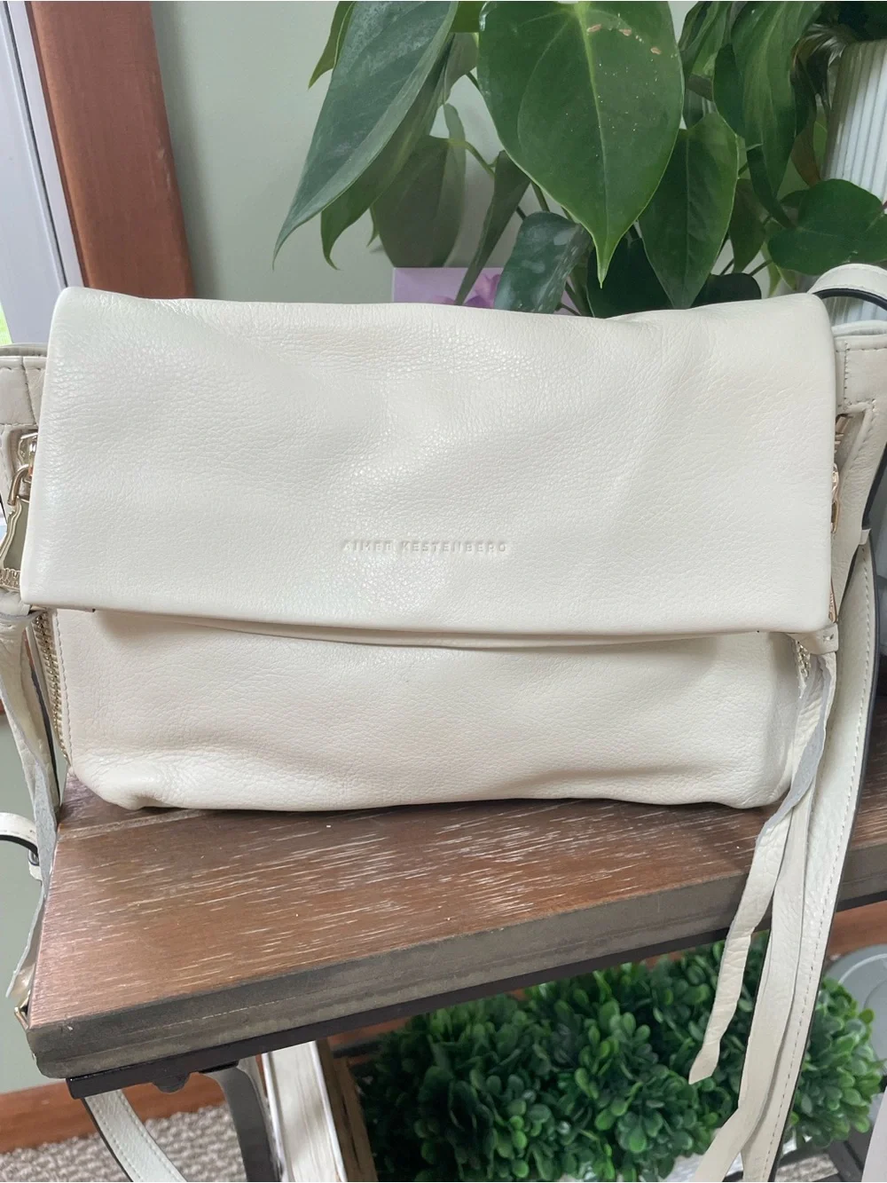 Aimee Kestenberg Fold-Over Leather Crossbody Bag in Cream